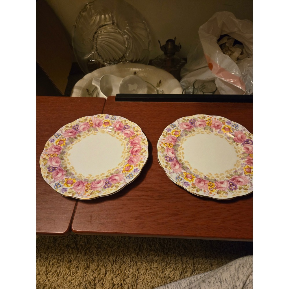 Royal Albert Serena Salad Plates Set of 2 Bone China England Pink Rose 8 Inch
